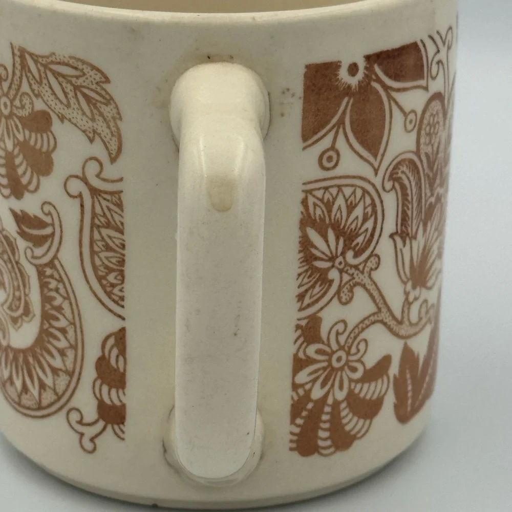 Vintage Stoneware‎ Coffee Mug Brown Floral Paisley Made in USA